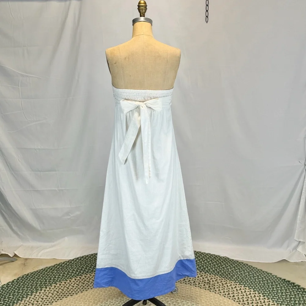 VINTAGE Tommy Bahama linen cotton‎ strapless dress long maxi smocked bow waist